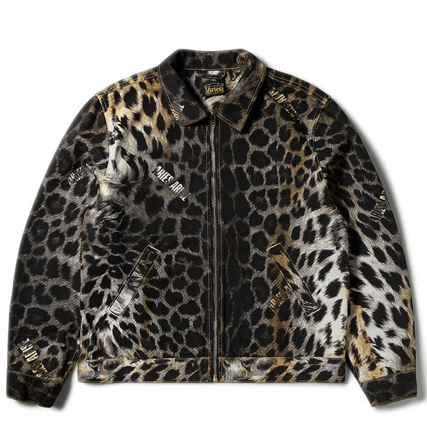 ARIES Leopard Zip-Through Denim Jacket